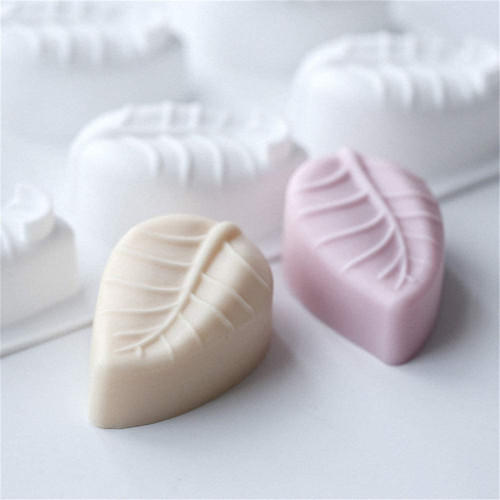 6 Cavity Large Leaf Baking Pan Silicone Molds for Chocolate Candy Gummy Gelatin Jello Jelly Mousse Cake Soap Bath Bombs Crayons Wax Melt Plaster Ice Cube Tray