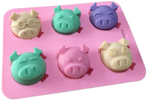 Cake Silicone Mold- Pig Piggy Shape Silicone Cake Mold-6-Cavity DIY 3D Emotion- Chocolate Truffle Mou