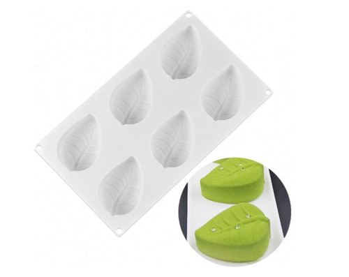 6 Cavity Large Leaf Baking Pan Silicone Molds for Chocolate Candy Gummy Gelatin Jello Jelly Mousse Cake Soap Bath Bombs Crayons Wax Melt Plaster Ice Cube Tray