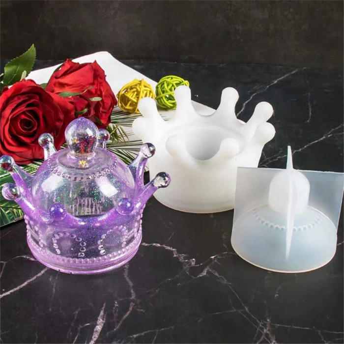 Box Resin Molds Silicone 3D Crown Jewelry Box Molds with Lid Storage Jar Trinket Epoxy Mold for DIY Art Casting Resin Craft Decorating Tool