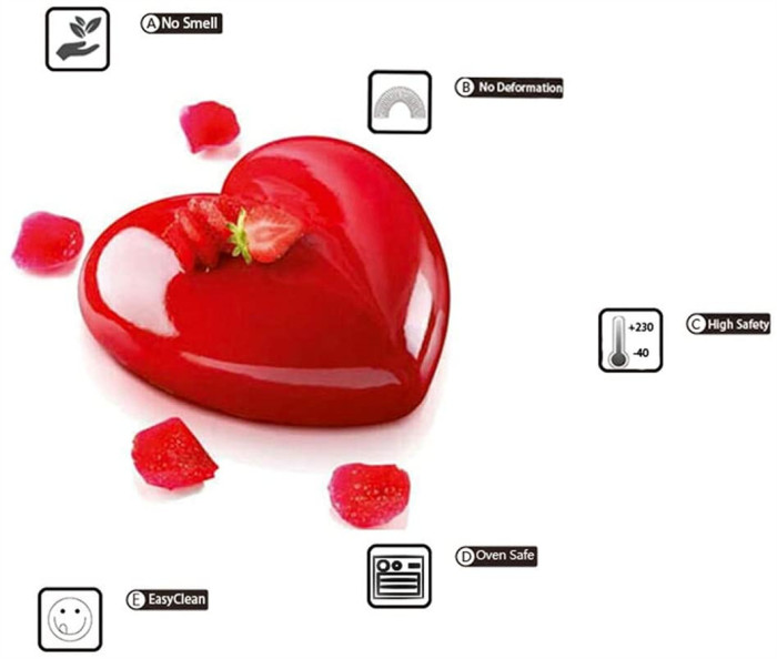 Heart Love Mousse Cake Mold Trays, Silicone Baking Pan-Food Grade & BPA Free-Not Sticky Mould Suitable For Mousse,Chocolate Brownie,Cheesecake,Jelly,Ice Cream,Fondant