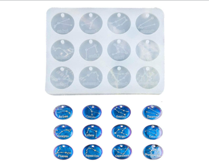Twelve Constellation Small Round Epoxy Silicone Mould Mobile Phone Jewelry Pendant Decor Ideal Gift for Friends DIY Decoration