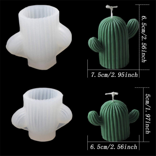 2 Pieces Silicone Candle Mold Novelty Cactus Candles Molds DIY Cute 3D Clay Craft Mould for Fondant Handmade Soap Lotion Bar Wax Casting Crayon Cake Ice Cream Clay Cake Decorating Tools Set