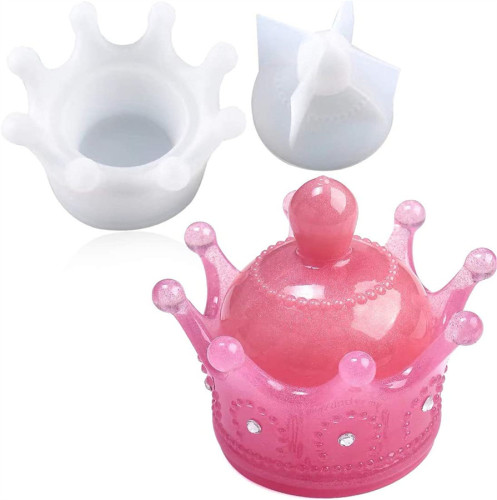 Box Resin Molds Silicone 3D Crown Jewelry Box Molds with Lid Storage Jar Trinket Epoxy Mold for DIY Art Casting Resin Craft Decorating Tool