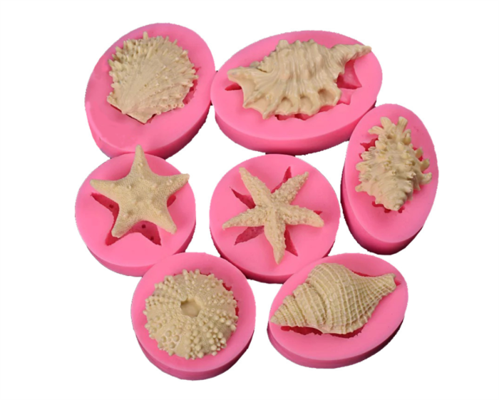 DIY Silicone Molds Sets 7 Pcs Sea Theme Urchin Resin Mold for Fondant Cake Decoration, Candy, Cupcake Topper, Chocolate, Soap, Art Craft Baking Tools
