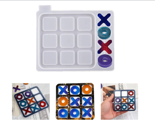 Tic Tac Toe Mold X O Board Game Silicone Resin Mold Kit Modern Farmhouse Porch Decor Coffee Game Table Decor Trouble Game for Kids Friends Adults (S)