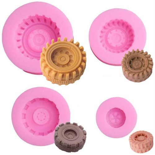 Set of 4 3D Round Tire Chocolate Candy Molds Silicone Truck Wheels Car Tyre Cake Fondant Molds Cake Sugarcraft Decorating Tools Resin Polymer Clay Soap Molds