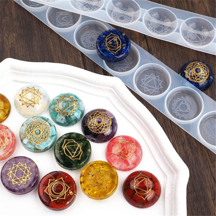 7 Chakra Stones Resin Molds, Epoxy Casting Resin Molds Silicone,2 Set Round Reiki Healing Crystal with Engraved Chakra Symbols for Jewelry Pendant,Keychain,Crafts DIY,Wall Hanger,Ornament