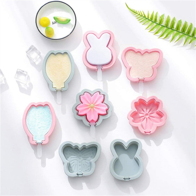 Silicone Popsicle Molds, 4 Pack Ice Cream Mold Reusable Soft Silicone Pop Maker with Lid Popsicle Sticks, Easy Release BPA Free Molds