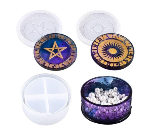 Star Sign Storage Box Resin Mold with 2PCS Lid Mold Silicone Jar Mould for Epoxy Casting Bottle Trinket Container Candle Holder Resin Crafts Mould Kit Office Supplies Home Decor Gift