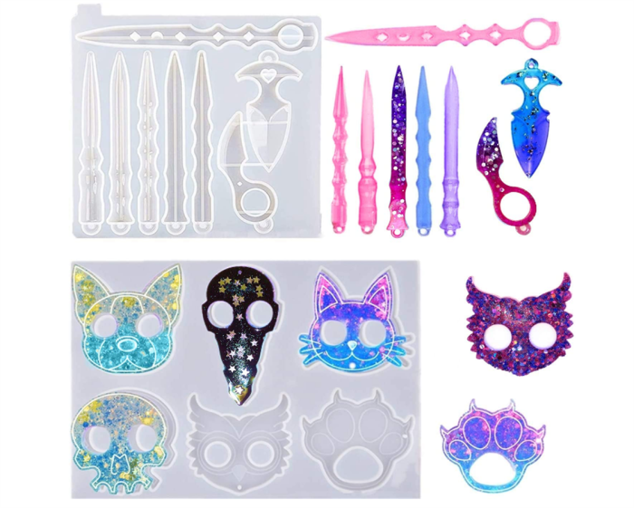 2 Pcs Self Defense Keychain Resin Mold Animal Finger Keychain Epoxy Silicone Molds for Crafts Jewelry Making Tools