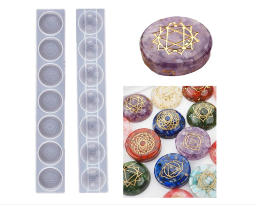 7 Chakra Stones Resin Molds, Epoxy Casting Resin Molds Silicone,2 Set Round Reiki Healing Crystal with Engraved Chakra Symbols for Jewelry Pendant,Keychain,Crafts DIY,Wall Hanger,Ornament