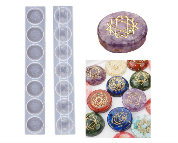 7 Chakra Stones Resin Molds, Epoxy Casting Resin Molds Silicone,2 Set Round Reiki Healing Crystal with Engraved Chakra Symbols for Jewelry Pendant,Keychain,Crafts DIY,Wall Hanger,Ornament