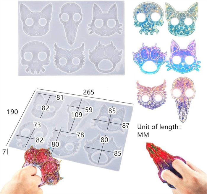 2 Pcs Self Defense Keychain Resin Mold Animal Finger Keychain Epoxy Silicone Molds for Crafts Jewelry Making Tools