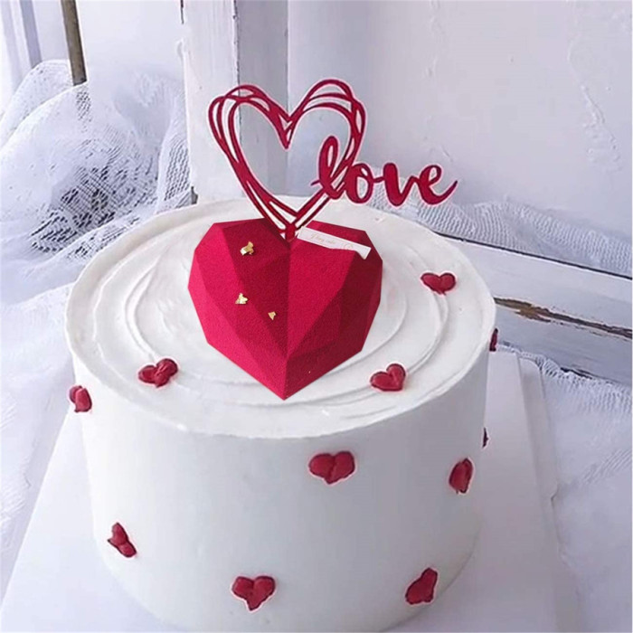 8 Grid Diamond Heart Silicone Cake Chocolate Mold Silicone Baking Pan Mold for DIY Cake Mousse Dessert 3D Diamond Love Heart Shaped Mould for Candy Fondant Cupcake Cheesecake Jelly Christmas Gift