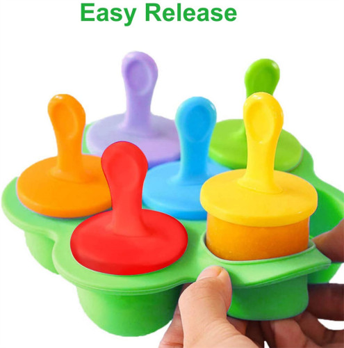 Silicone Baby Popsicle Molds, Reusable Homemade Popsicle Mold Maker, Easy Release Ice Pop Molds (Green, 7 Cavities)