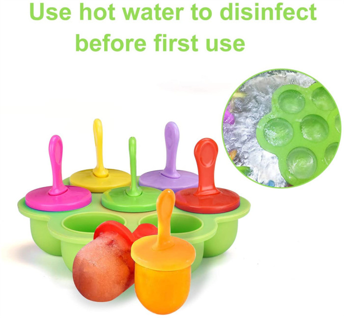 Silicone Baby Popsicle Molds, Reusable Homemade Popsicle Mold Maker, Easy Release Ice Pop Molds (Green, 7 Cavities)