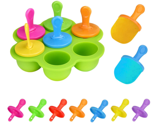 Silicone Baby Popsicle Molds, Reusable Homemade Popsicle Mold Maker, Easy Release Ice Pop Molds (Green, 7 Cavities)