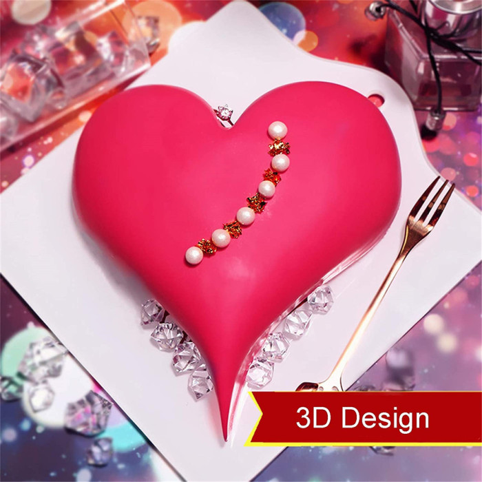 6-Inch Pointed Heart Silicone Baking Mold for Mousse Cake, 3D Silicone Cake Mold Tray, French Dessert Baking Pan, Easy Release (1-Cavity)