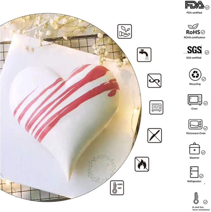 6-Inch Pointed Heart Silicone Baking Mold for Mousse Cake, 3D Silicone Cake Mold Tray, French Dessert Baking Pan, Easy Release (1-Cavity)