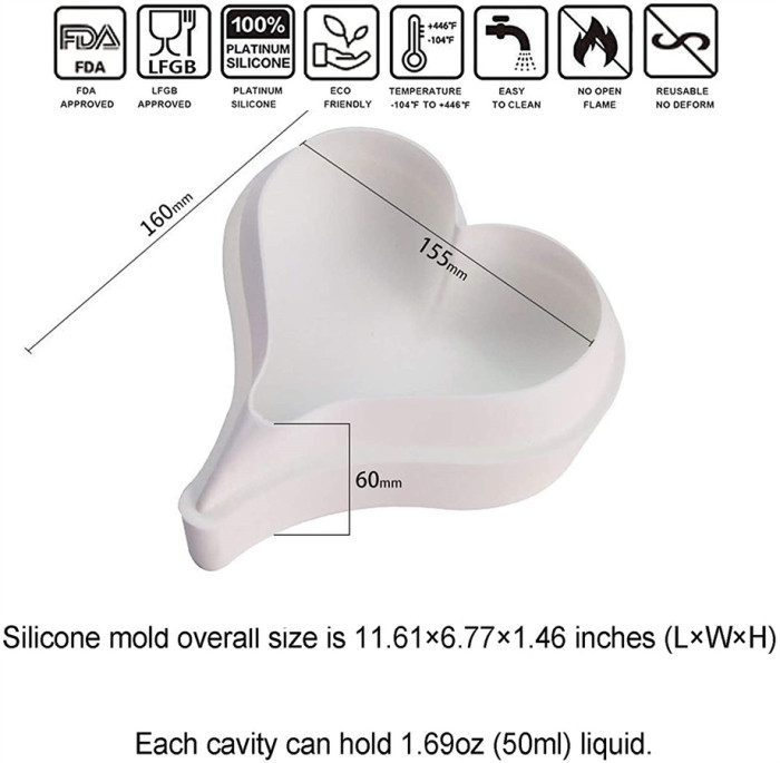 6-Inch Pointed Heart Silicone Baking Mold for Mousse Cake, 3D Silicone Cake Mold Tray, French Dessert Baking Pan, Easy Release (1-Cavity)