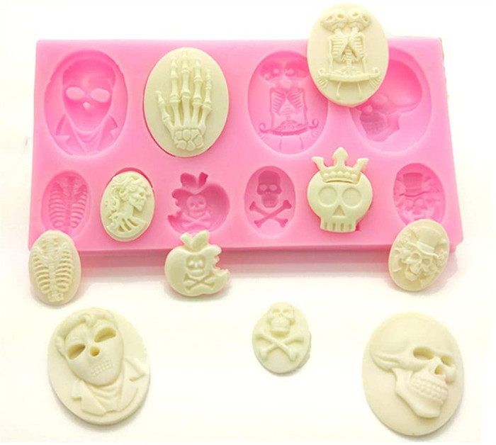 Halloween Skull Skeleton Fondant Silicone Cake Decoration Mould Chocolate Mould Sugar Icing Gumpaste Kitchen DIY Baking Tools