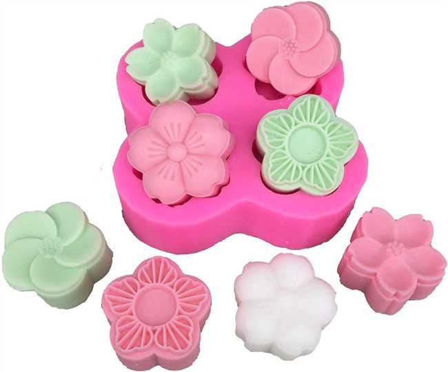 4 Cavity 3D Flowers Silicone Soap Molds for DIY Cake Chocolate Fondant Silicone Molds Aromatherapy Plaster Molds