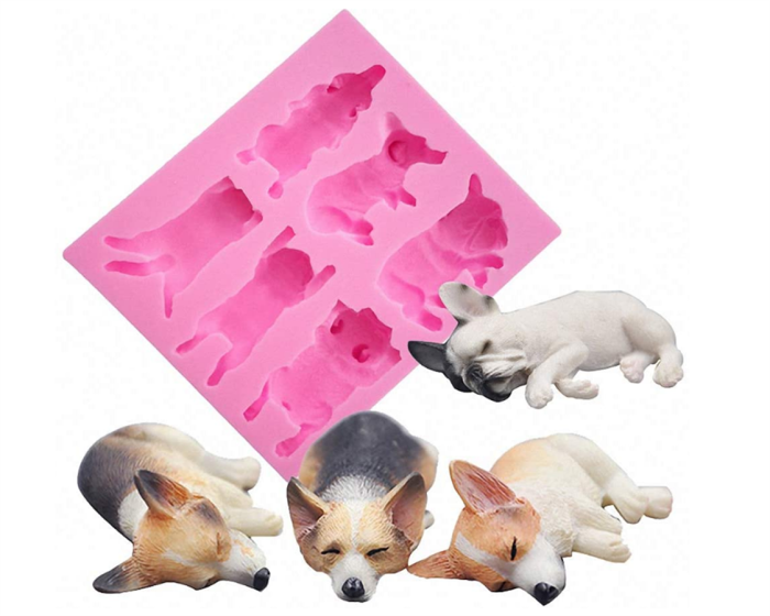 6-Cavity Sleeping Dog Corgi and French Bulldog Silicone Mold for Fondant Chocolate Candy Gum Paste Polymer Clay Resin Kitchen