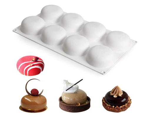 Silicone Cake Mold for Baking，8 Holes 3D Stone Round Shape Silicone Mousse Cake Pop Form,Non-Stick Candy Chocolate Jelly Baking Mould Tray,Pastry Cheesecake Pudding Bread Decorating Tool for Homemade