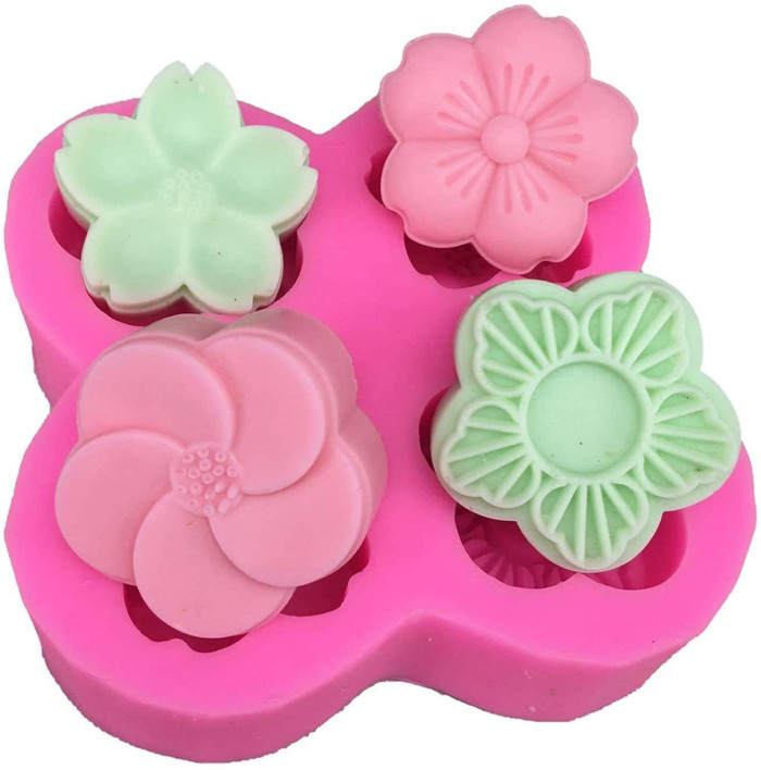 4 Cavity 3D Flowers Silicone Soap Molds for DIY Cake Chocolate Fondant Silicone Molds Aromatherapy Plaster Molds