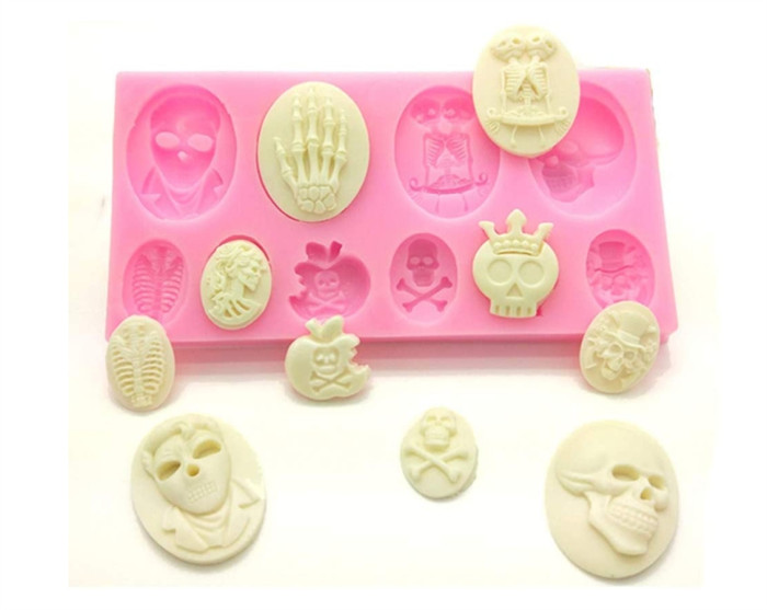 Halloween Skull Skeleton Fondant Silicone Cake Decoration Mould Chocolate Mould Sugar Icing Gumpaste Kitchen DIY Baking Tools