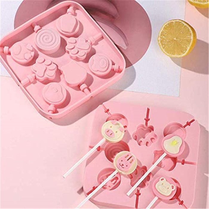 Aeyistry Creative Animals,lollipop and Cat's Paw Shaped Fondant Mold,Chocolate Candy Silicone Cake Mould,Fondant Cake Decorating Tools(Pink)