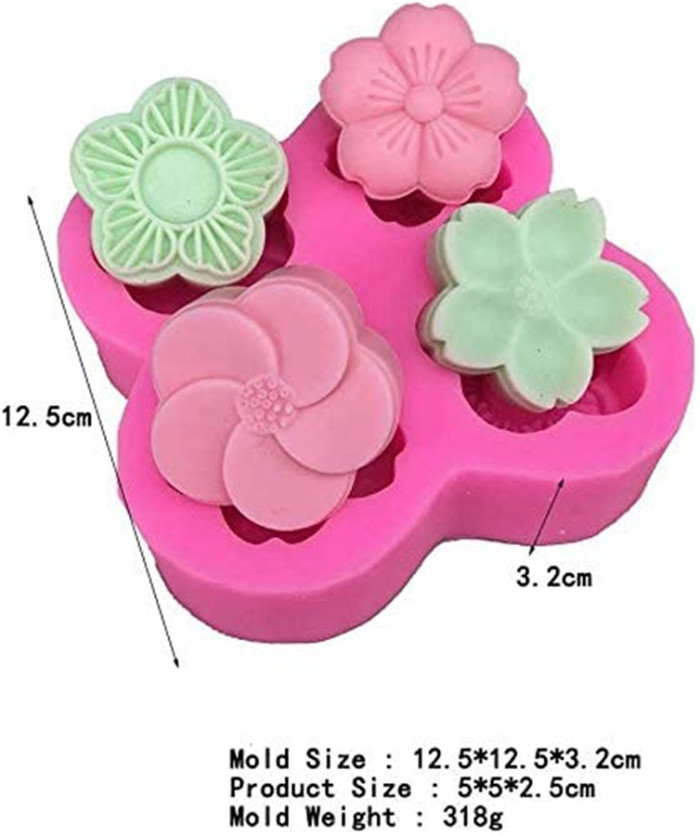 4 Cavity 3D Flowers Silicone Soap Molds for DIY Cake Chocolate Fondant Silicone Molds Aromatherapy Plaster Molds