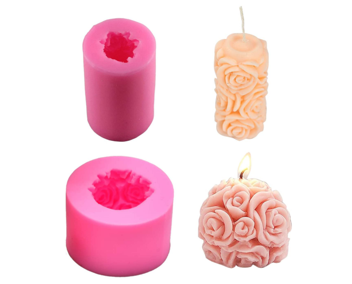 2 Pack 3D Rose Candle Molds Cylinder and Sphere Shape Rose Flower Silicone Molds for Making DIY Homemade Beeswax Candles Bath Bomb Mini Soap