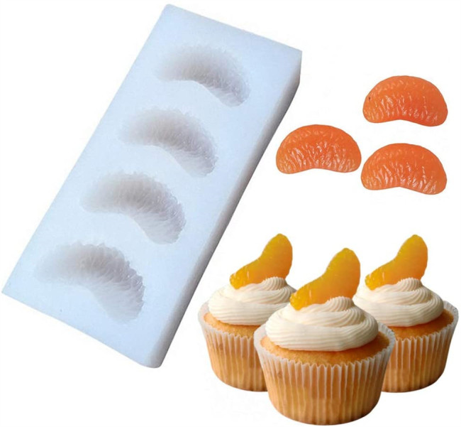 4-Cavity Tangerine Slice Silicone Mold Mandarin Orange Segments Fruit Fondant Gum Paste Icing Mold for Cake Cupcake Decoration Chocolate Candy Resin Polymer Clay Soap Embeds Mold