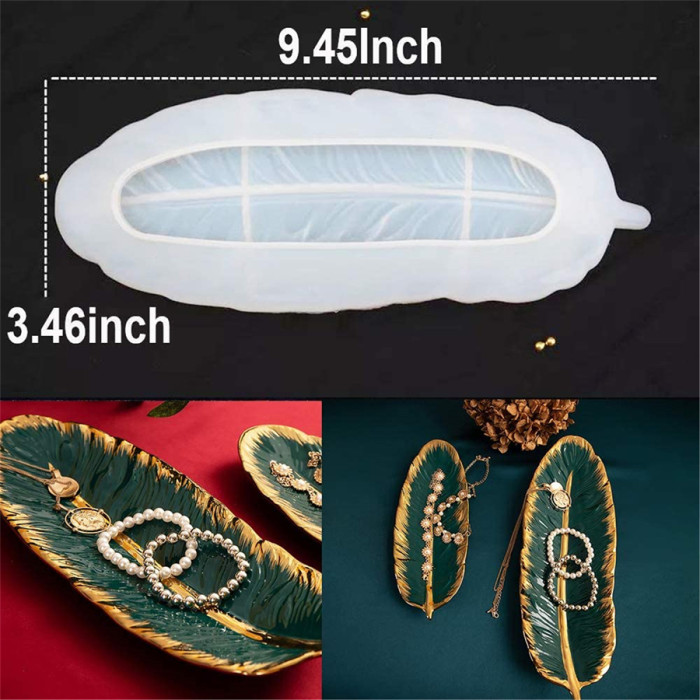 Feather Tray Epoxy Resin Silicone Mold Jewelry Storage Trinket Dish Plate Casting Moulds Art Craft Tool,Resin Ring Holders, DIY Geode Agate Platter Molds