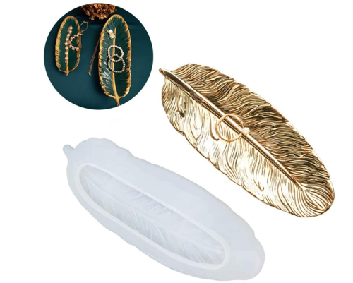 Feather Tray Epoxy Resin Silicone Mold Jewelry Storage Trinket Dish Plate Casting Moulds Art Craft Tool,Resin Ring Holders, DIY Geode Agate Platter Molds