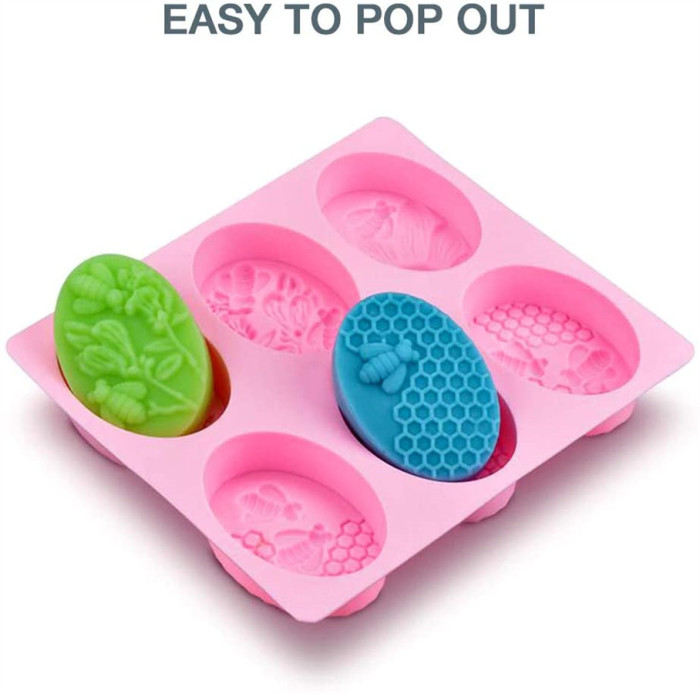 3 Pack 6 Cavities Silicone Soap Molds - 3D Bee Honeycomb Molds Flexible Baking, Ice Cube Tray, Easy Release