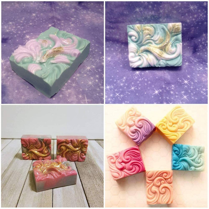 4-Cavity Ocean Wave Soap Mold, Sea Wave Silicone Cake Baking Pan Jelly Pudding Mousse Mould, DIY Handmade Nautical Cloud Swirls Cold Process Soap Mold for Goat Milk Soap