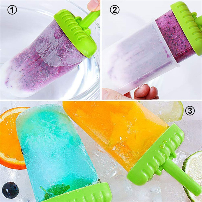 Reusable Popsicle Molds Ice Pop Molds Maker - Set of 6 - With Silicone Funnel & Cleaning Brush - Assorted Colors