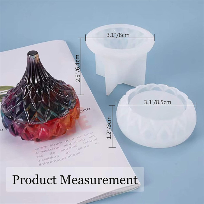 Box Resin Molds with Lid Silicone Pyramid Jewelry Storage Jar Epoxy Resin Casting Molds Round Trinket Gift Box Crystal Clear Flower Pot Mould DIY Box