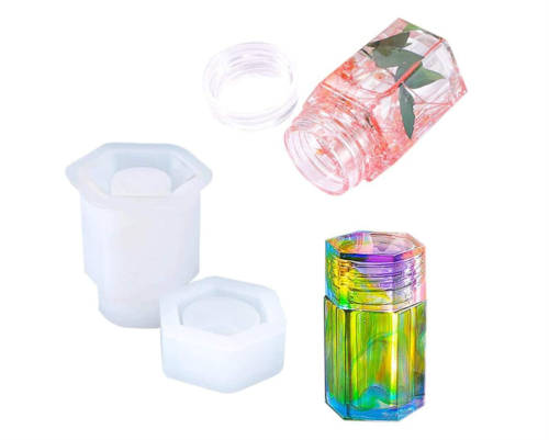 DIY Jewelry Resin Casting Molds Bottle Storage Jar With Lid Crystal Epoxy Mold Kit Handmade Craft Aromatherapy Candle Making Tool Clear Silicone Plaster Clay Mould