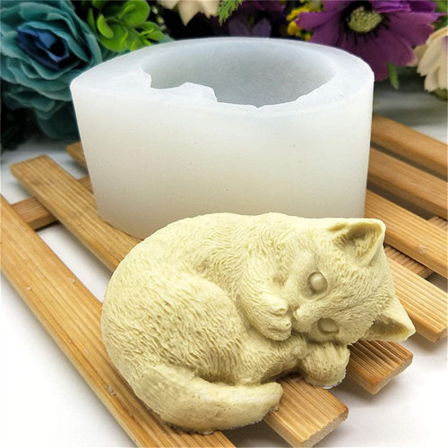 Silicone Molds Sleeping cat, Cute cat Craft Art Silicone Soap Molds, 3D Animals Shape Craft Molds DIY Handmade Soap Molds
