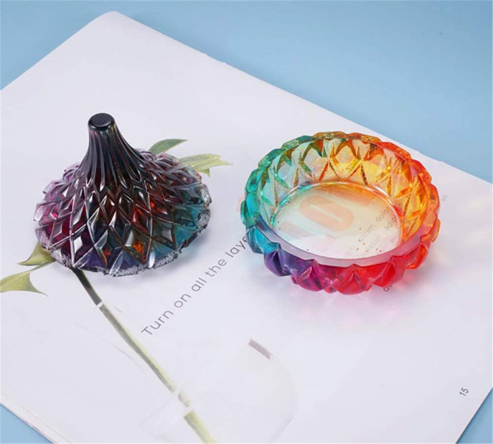Box Resin Molds with Lid Silicone Pyramid Jewelry Storage Jar Epoxy Resin Casting Molds Round Trinket Gift Box Crystal Clear Flower Pot Mould DIY Box