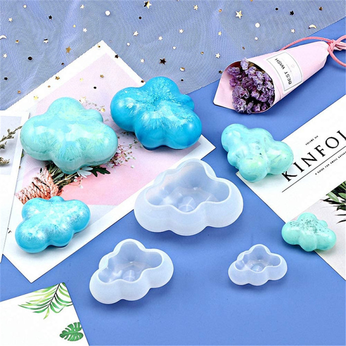 3Pcs/Set 3D Cloud Shape Chocolate Silicone Mold Mousse Fondant Ice Cube Mould Pudding Candy Soap Candle Crystal Epoxy Resin Molds Baking Cake Decoration Tool
