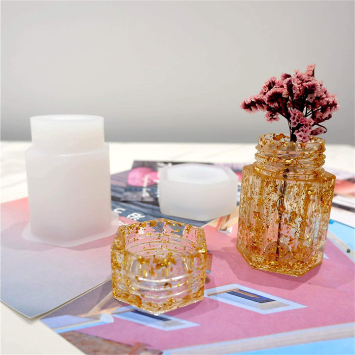 DIY Jewelry Resin Casting Molds Bottle Storage Jar With Lid Crystal Epoxy Mold Kit Handmade Craft Aromatherapy Candle Making Tool Clear Silicone Plaster Clay Mould