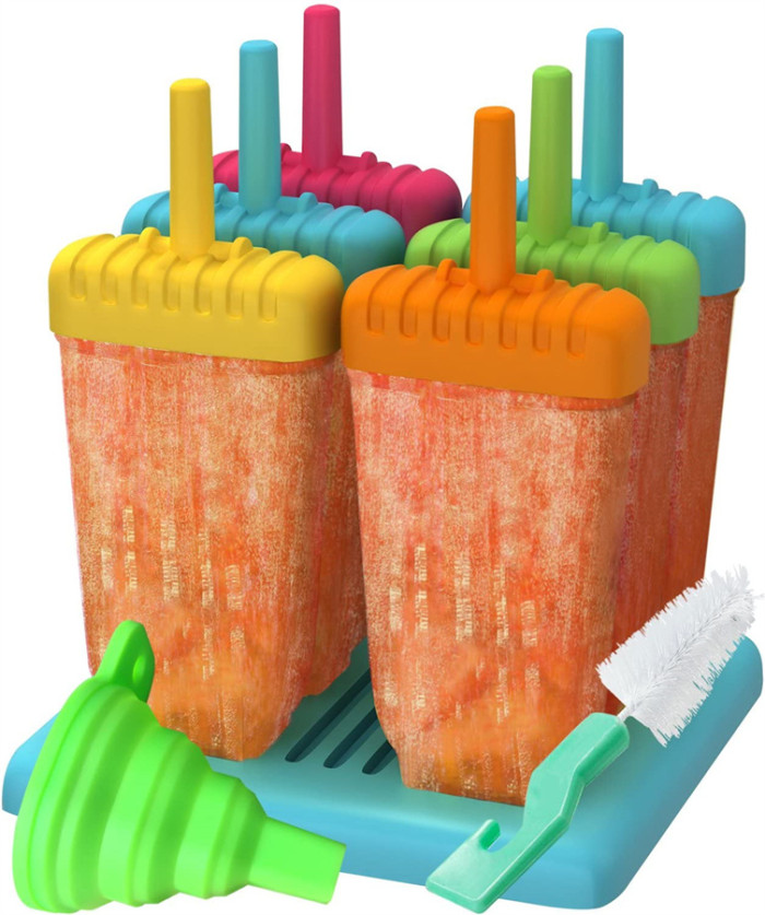 Reusable Popsicle Molds Ice Pop Molds Maker - Set of 6 - With Silicone Funnel & Cleaning Brush - Assorted Colors