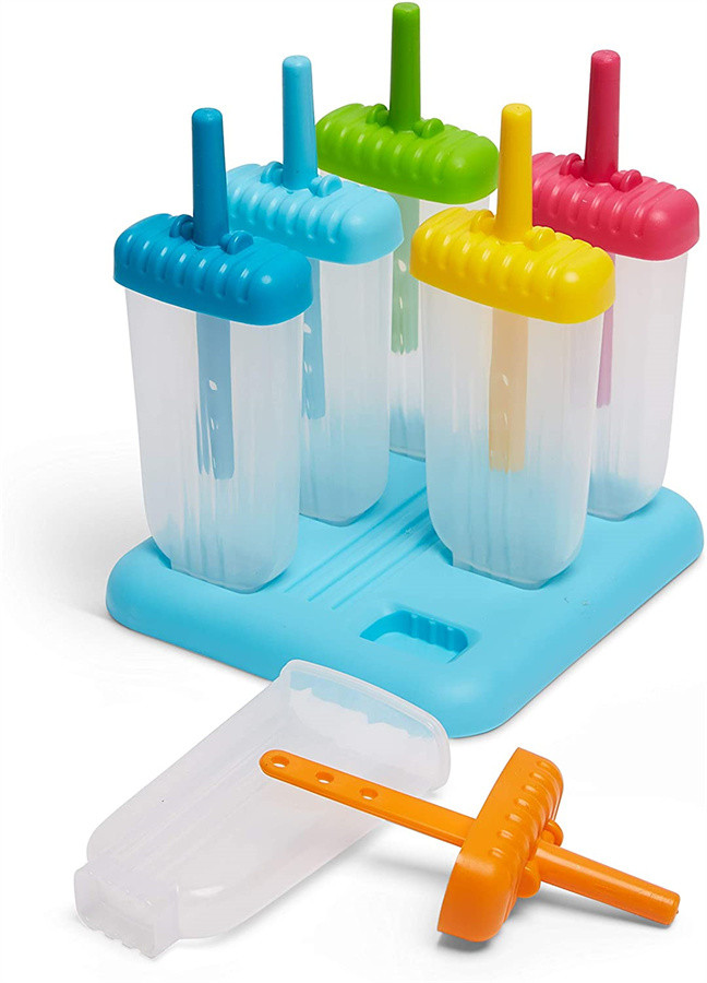 Reusable Popsicle Molds Ice Pop Molds Maker - Set of 6 - With Silicone Funnel & Cleaning Brush - Assorted Colors