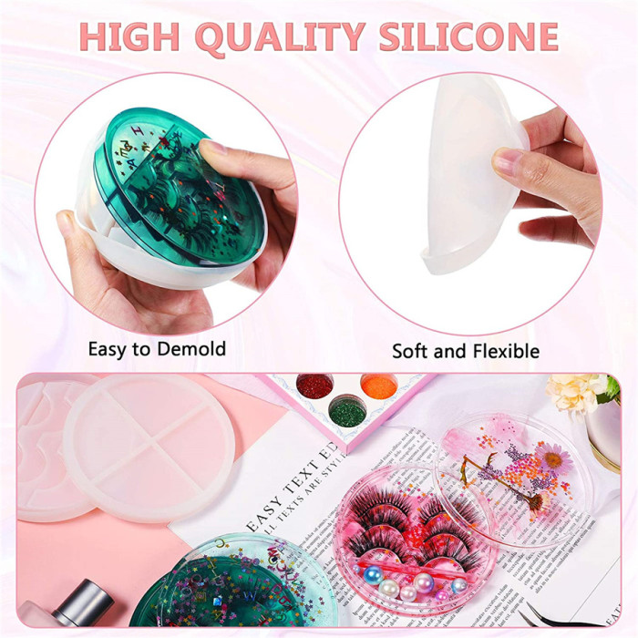 Resin Eyelashes Holder Mold, Silicone Eyelash Display Tray Resin Mold Set with Lid, Epoxy Eyelashes Storage Box Molds, Cosmetic Care Container Casting Mold