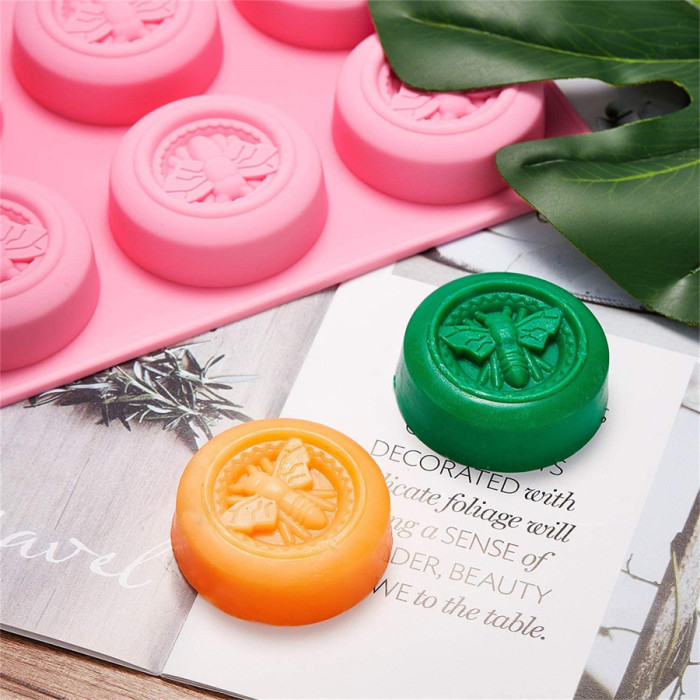 Bee Silicone Molds - Round Honeybee Silicone Molds for Homemade Soaps, Lotion Bar, Jello, Bath Bomb, Beeswax, Resin, Chocolate and Dessert